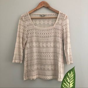 Lucky Brand Semi-Sheer Cream Lace Boho Top